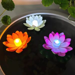 LED Double Petal Lotus Night Light Floating Water Sensor FlowerColor Light Garden Fish Tank Decoration Festive Wishing Light