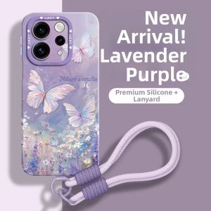 Full Coverage Shockproof High-end Butterfly Oil-painting Style Phone Case With Lanyard