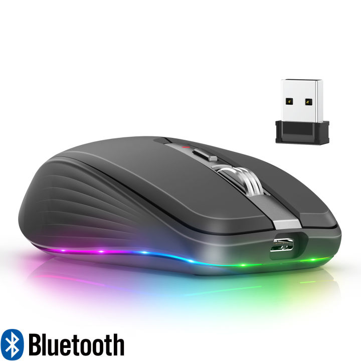Mouse Android Bluetooth Dual Mode Rechargeable Wireless Bluetooth 2.4G Mouse RGB Mute Mouse For ...
