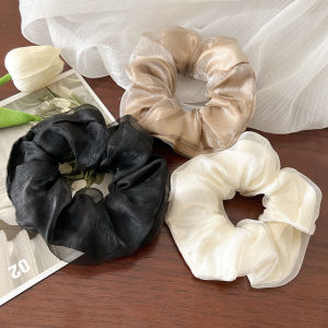 3Pcs เชือกรัดผมชีฟองยืดหยุ่นเรียบง่าย สำหรับผู้หญิงหญิงสาวยาง รัดผม หวานตะแกรงสองชั้น มัดผม