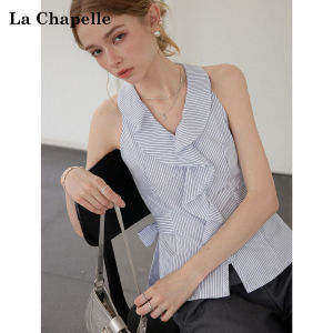 La Chapelle | Striped Flounce Off-shoulder Sleeveless Blouse