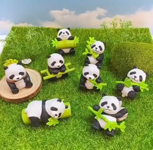 Panda with Bamboo Cute Figure (8 pcs) Panda Animal Figures Birthday Gift Collection and collectibles for decoration Cake Accessories