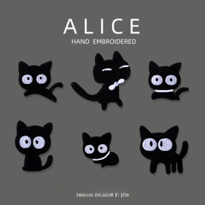 Decorative Patch Small Black Cat Cartoon Embroidery Self Adhesive Durable for Clothes Shoes down Jacket Repair Hole Decoration