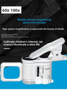 High Definition 100x Magnifying Glass with Light Microscope Repair Printing Dot Porcelain Antique Jewelry Appraisal Science Use