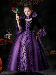 Halloween Childrens Costume Cosplay Witch Queen Devil Makeup Party Vampire Performance Clothes for Girls Polyester Fiber
