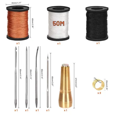 Leather Sewing Kit DIY Leather Sewing Awl Needle With Copper Handle Set Leather Canvas Tent Shoes Repairing Tool W/Nylon Thread