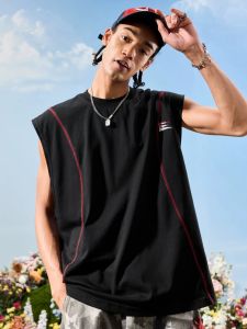 American Retro Contrast Hassle Line Embroidery Sleeveless Vest