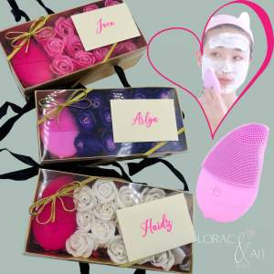 Personalized Valentines Gift Rechargable Vibrating Facial Cleansing Firming Brush Scented Soap Flowers Roses Valentines Gift Set Gift Box Personalized Valentine Gift