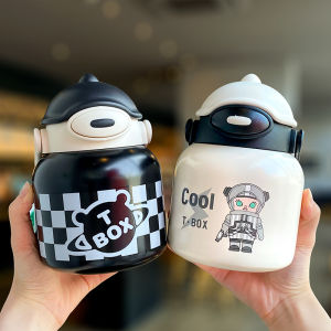 แก้วเก็บความร้อนความจุใหญ่แก้วสำหรับเด็กเกรดอาหารปากดื่มคู่ทำจากสแตนเลส304กาต้มน้ำลายหมีน้อยน่ารักสำหรับนักเรียนชายและหญิง