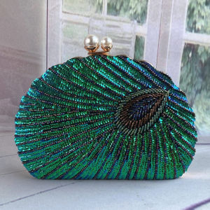 MEIFEI | Chinese Style Heavy Craft Peacock Bead Embroidery Evening Bag