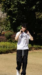 98025#jogger pants makapal na tela cargo pants pocket w/ zipper splicing design explosive style cargo pants