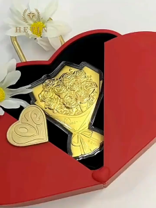 Au999 Gold Rose Bouquet Set Pure Gold (0.2g) Gold Bar Emas Ornaments—Exclusive for holidays A gift for family and loved ones