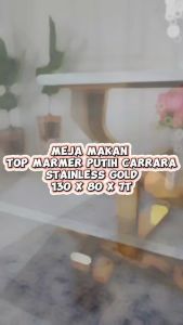 meja makan rantai stainless gold top marmer putih carrara 130