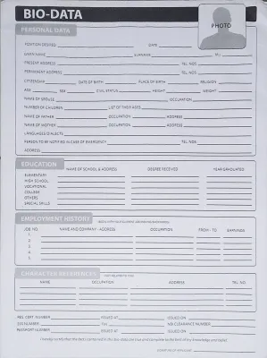 10 pcs Biodata / Resume Form for Jobseekers F&S-700