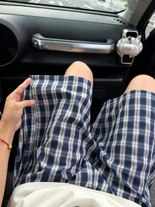 LIUBU | Relaxed Fit Checkered Beach Shorts Mens Summer 5/8 Length