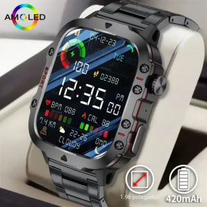 2025 Rugged Military Smart Watch Mens Watch 2.01Inch HD Touch Screen Voice Bluetooth Call LED Flashlight Outdoor Smartwatch Man