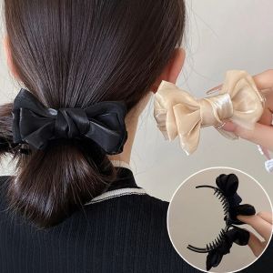 Elegant Double Sided Bow Hair Claw Girls Solid Color Ponytail Shark Clip Crab Barrette Headwear Accessories