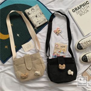 Cute Corduroy Fresh Style Crossbody Bag for Girls Student Single Shoulder Bag Harajuku Trend Zipper Closure Casual Leisure