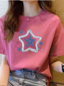 Pure Cotton Short Sleeve T-Shirt Womens Loose Fit round Neck Summer Top Fashionable Large Size Trendy Casual Korean Style