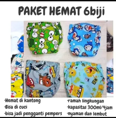 paket isi 6pcs clodi bayi cuci ulang / clody popok kain