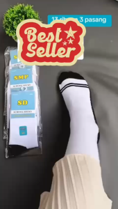 12 Pasang Kaos kaki Anak Sekolah Hitam Putih Ukuran SD SMP SMA Bahan Katun Lembut