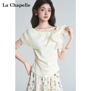 La Chapelle French Design Short Sleeve T-Shirt Women Summer Bow Knot Sweet Apricot Versatile Short Top Moisture Wicking Cotton Blend