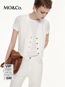 MO&Co. | Finely Tailored Short Denim Vest Adjustable Waist