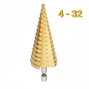 4-32mm Premium High-Quality Titanium-Coated Hexagonal Pyramid Drill High-Speed Steel Step Drill Woodworking Drill Metric