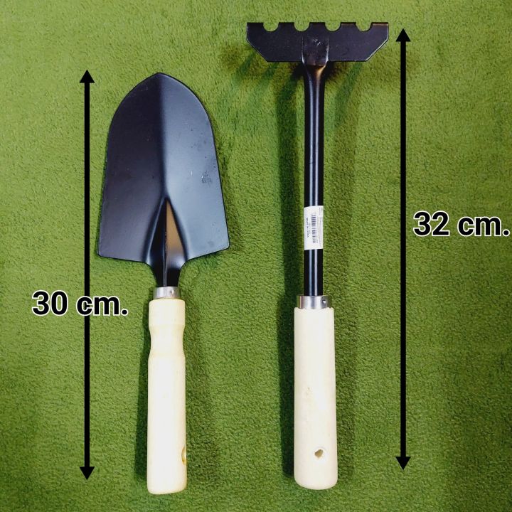 Just Bargains ชุดช้อนปลูกคราดมือด้ามไม้ สำหรับทำสวน