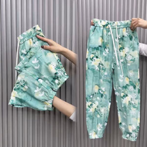 Quần Dài Thường Ngày in Họa Tiết Phong Cách Sơn Dầu Cạp Cao Cho Nữ Quần Dài Ống Rộng Quần Dài Harajuku Quần Dài 9 Điểm