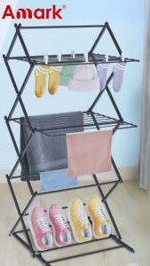 Amark 3-Tier Collapsible Laundry Rack with 22 Drying Rods - Super Quick Assembly - 54.5x53x130 cm