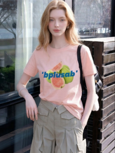 New Summer POMELO Fruit Print Loose Pink T-Shirt