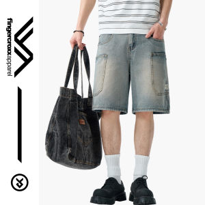 FINGERCROXX | Washed Straight Cut Jeans Shorts