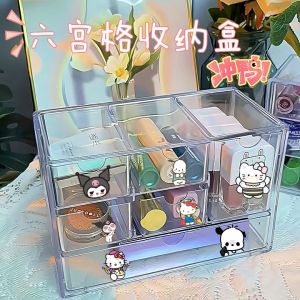 Transparent Drawer Style Storage Box Six Grids Dustproof Organizer for Cosmetics Jewelry Eyelenses Desktop Arrangement
