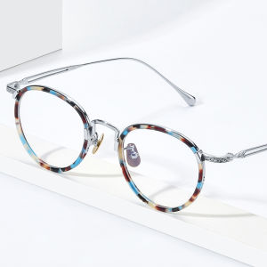 FONEX Acetate Titanium Glasses Frame Women Brand Design Vintage Retro Round Eyeglasses Men Full-Rim Japanese High-Quality Ultralight Spectacles Custom Optical Eyewear E046