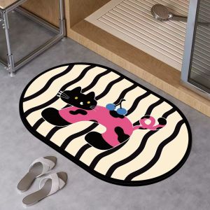 VIKAMA Korean Style Floral Diatomaceous Earth Bath Mat Quick Dry Non Slip Super Absorbent Mat for Shower Toilet Floor Decor