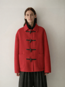 INSIS FEMME | Festive Winter Sheeps Wool Coat with Genuine Leather and Contrast Horn Buttons College Style