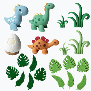 Forest Theme Dinosaur Cake Decorations Jurassic Dinosaur Figurines with Green Rainbow Sign Toppers for Birthday & Baby Showers