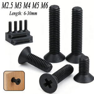 100/50pcs Nylon Screw M2.5 M3 M4 M5 M6 Flat Head Phillips Countersunk Head Black Machine Screw Assortment Length 5mm-30mm