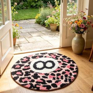 VIKAMA Round Number 8 Shaggy Rug Black White Soft Fluffy Non Slip Circle Floor Mat For Entryway Bedroom Home Decor