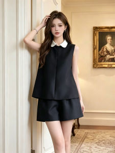 Elegant High Waist Slimming Sleeveless Vest & Wide Leg Shorts Set