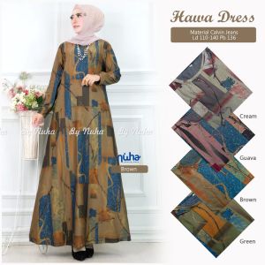 Hawa Dress By Nuha Gamis Harian Jumbo Ld 110 - 130 Calvin Jeans Cream Guava Green Brown