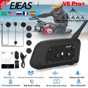 EJEAS V6 PRO + Bluetooth Mũ Bảo Hiểm Xe Máy Tai Nghe 6 Người Lái Xe Liên Lạc Nội Bộ 800m Bộ Liên Lạc IP67 Máy Nghe Nhạc Chống Nước Giảm Tiếng Ồn