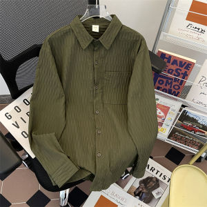 Ruched Texture Long Sleeves Shirt Mens Autumn Thin Loose Casual Fashion Brand Drape Niche Style Handsome Shirt Coat