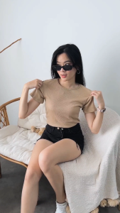 [Lolabae] SUMMER Bodysuit Knit Wanita | Bodysuit Rajut Basic Polos Lengan Pendek | Kaos Rajut | Atasan Wanita