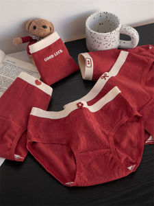 Red Pure Cotton Underwear for Women Snake Year New Style Comfortable mid Waist Triangle Panties Antibacterial Underpants