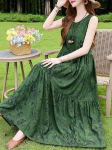 Váy Mùa Hè Bằng Lụa Cotton Phong Cách Mới Cho Nữ Váy Đi Biển Không Tay Váy Dài Không Dây Váy Mùa Hè Váy Midi Váy Chữ a