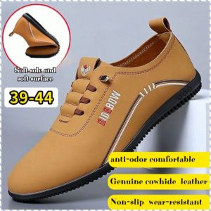 [Increase Highten/High End] Mens Soft Bottom Casual Shoes/Anti-Slip Deodorant Comfort Soft High Quality Calf Leather Wear-Resistant Breathable Lightweight British Towers Slip-On Loafers /英伦百塔一脚蹬懒人鞋