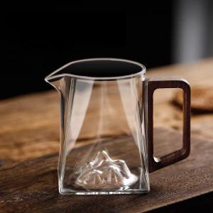 Glass Wooden Handle One-Piece GuanShan Public Cup Long Mouth Gongfu Tea Server with Handle Tea Ocean Tea Set Heat Resistant Glass