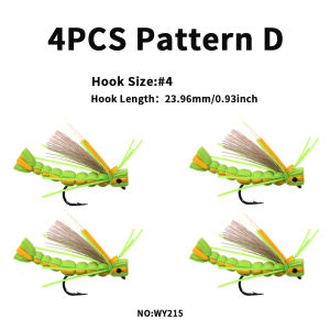 Bimoo 4pcs #4 #8 #10 Madam Spider Foam Dry Fly Hopper Floating Grasshopper Fly For Trout Bass Salmon Crappie Fishing Lures
